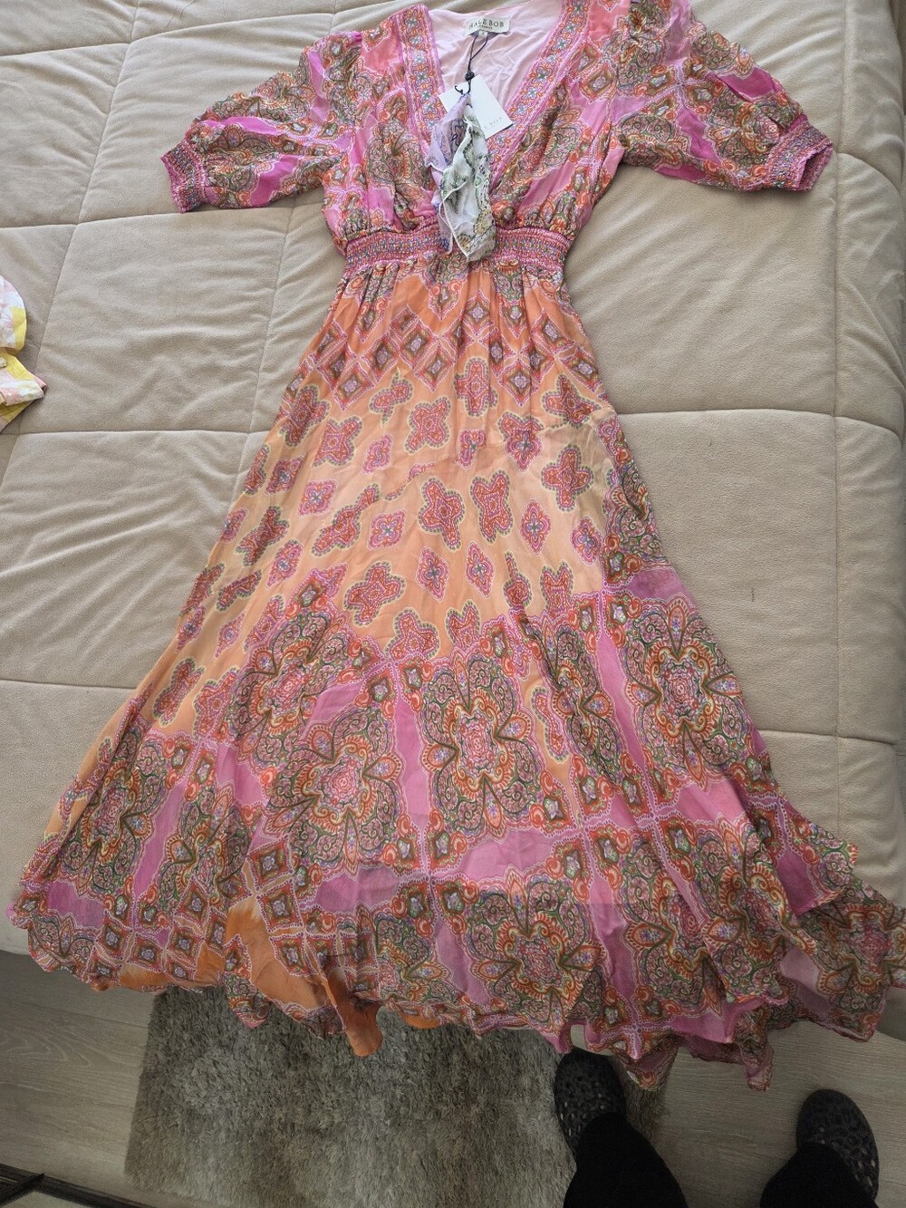 NWT Hale Bob Pink and Peach Paisley Maxi Dress